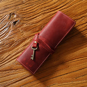Vintage Cowhide Pen Bag Three Fold Pen Clip Rolling Shutter Stationery - Memoriex 