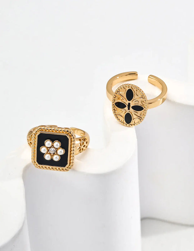 Vintage Floral Imitation Pearl Open Ring-4