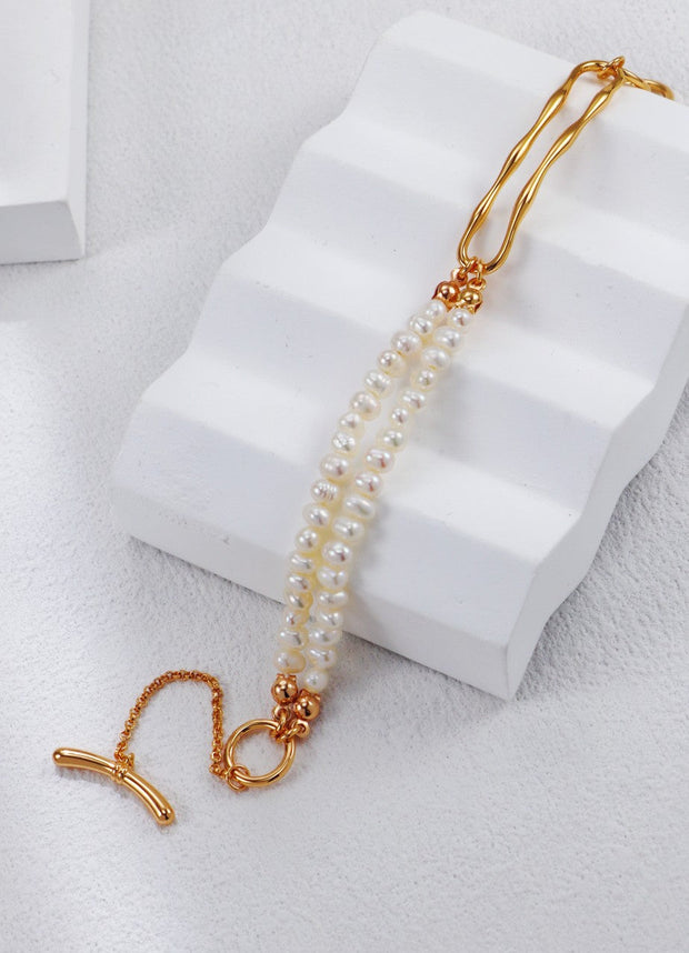 Vintage Gold Double-Layer Pearl Bracelet - Memoriex 