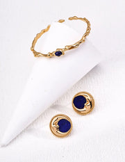 Vintage Lapis Lazuli Moon Face Stud Earrings-3