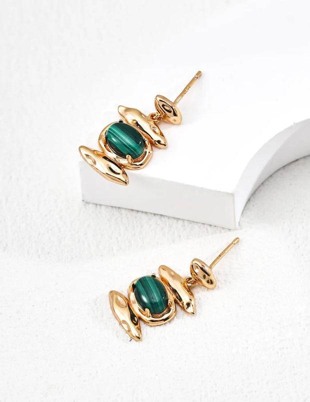 Vintage Natural Malachite Earrings-1
