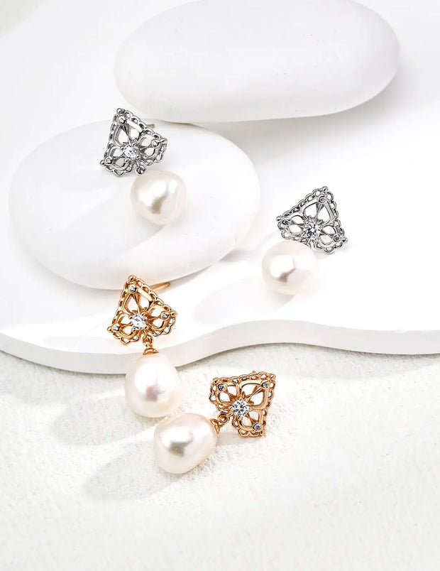 Vintage Pearl Zircon Earrings-0