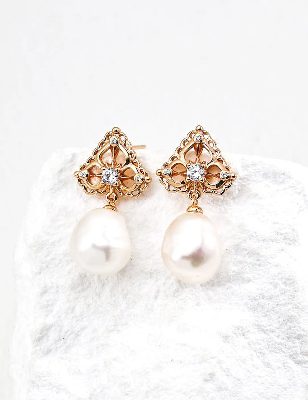 Vintage Pearl Zircon Earrings-1