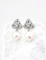 Vintage Pearl Zircon Earrings-2