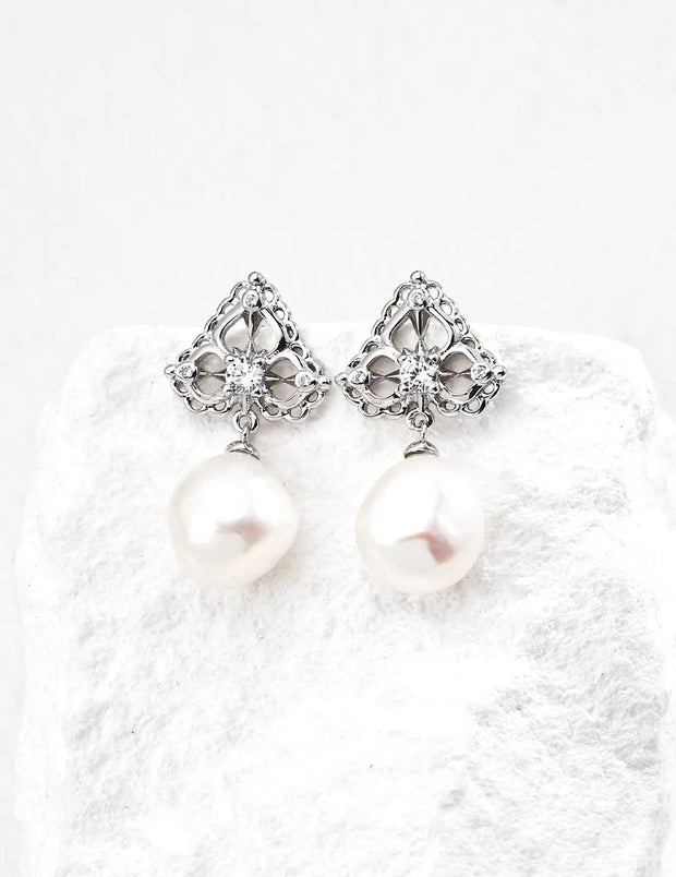 Vintage Pearl Zircon Earrings-2