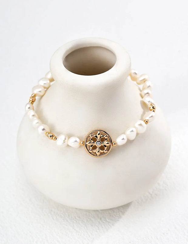 Vintage Pearl & Zircon Fleur-de-Lis Bracelet-0
