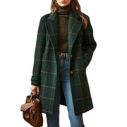 Vintage Plaid Longline Flip Collar Coat for Women - Memoriex 
