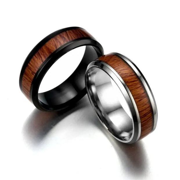 Vintage Stainless Steel Wood Rings For Men - Memoriex 