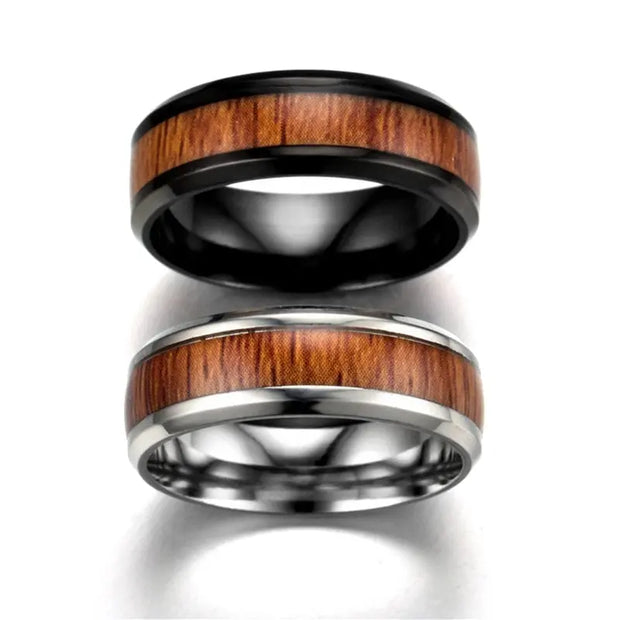 Vintage Stainless Steel Wood Rings For Men - Memoriex 