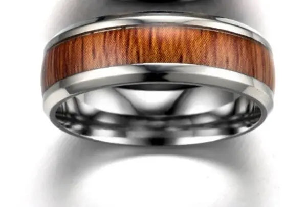 Vintage Stainless Steel Wood Rings For Men - Memoriex 