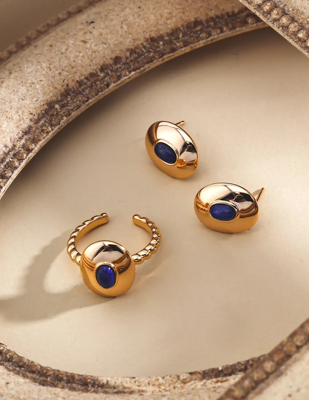 Vintage Style Onyx / Lapis Lazuli Stud Ring-4