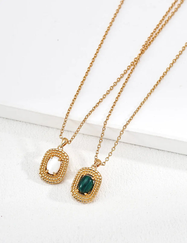 Vintage Woven Texture Gemstone Pendant Necklace-0