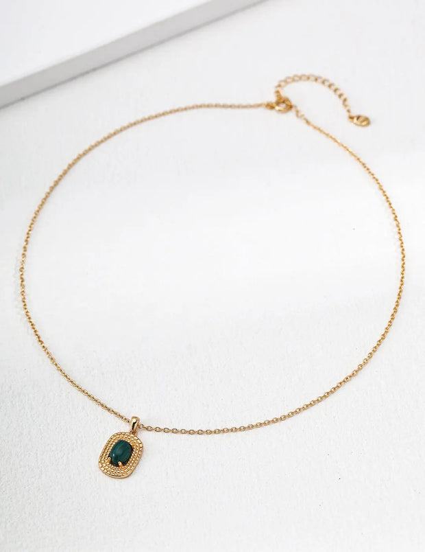 Vintage Woven Texture Gemstone Pendant Necklace-1