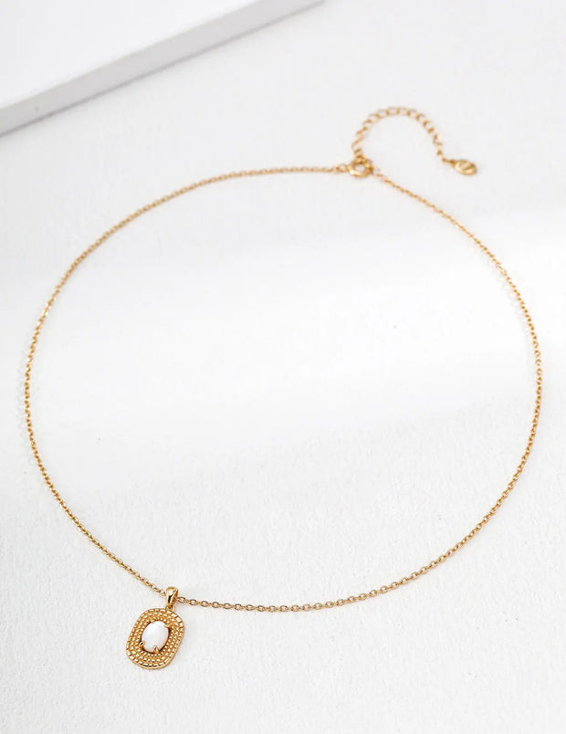 Vintage Woven Texture Gemstone Pendant Necklace-2