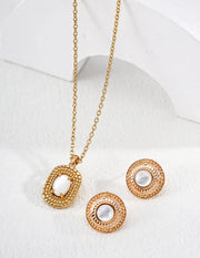 Vintage Woven Texture Gemstone Pendant Necklace-4