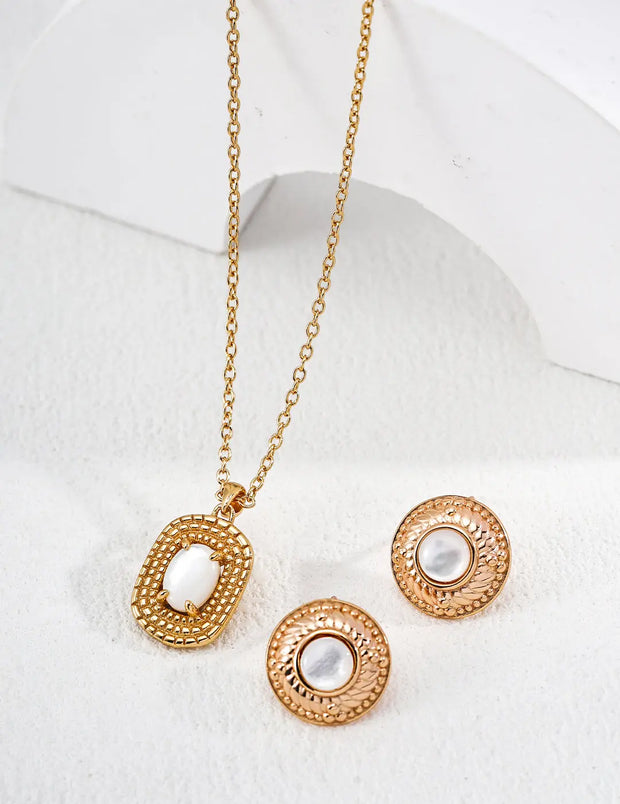 Vintage Woven Texture Gemstone Pendant Necklace-4