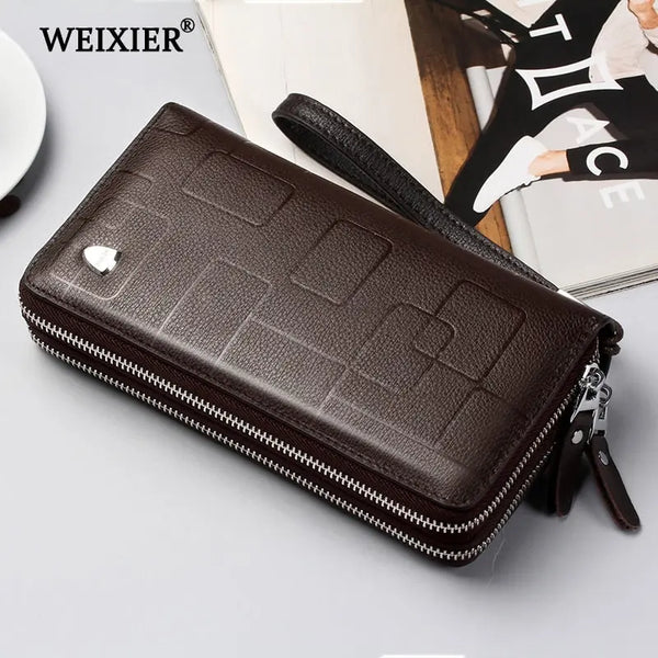 WEIXIER  New Genuine Leather Clutch Cellphone Long Wallet Men's Simple Multifunctional Cow Leather Zipper Money Business bag - Memoriex 