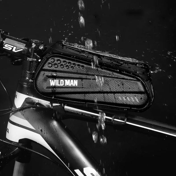 WILD MAN Hard shell bicycle bag front beam bag mountain bike phone touch screen upper tube bag saddle bag riding equipment - Memoriex 
