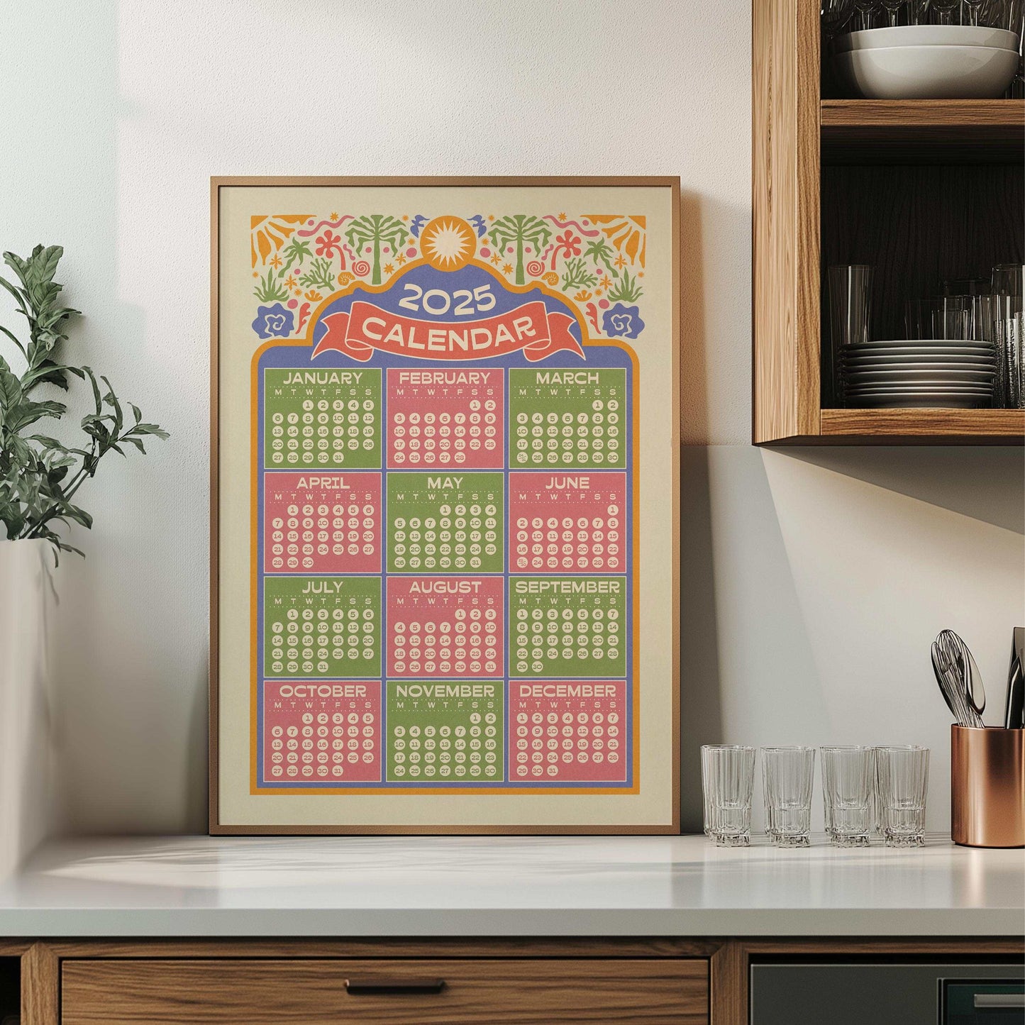 2025 Year Calendar Print - Modern Boho Style Art Print - A4, A3, A2, A1 sizes - 12 Month Office Wall Planner Calendar-3