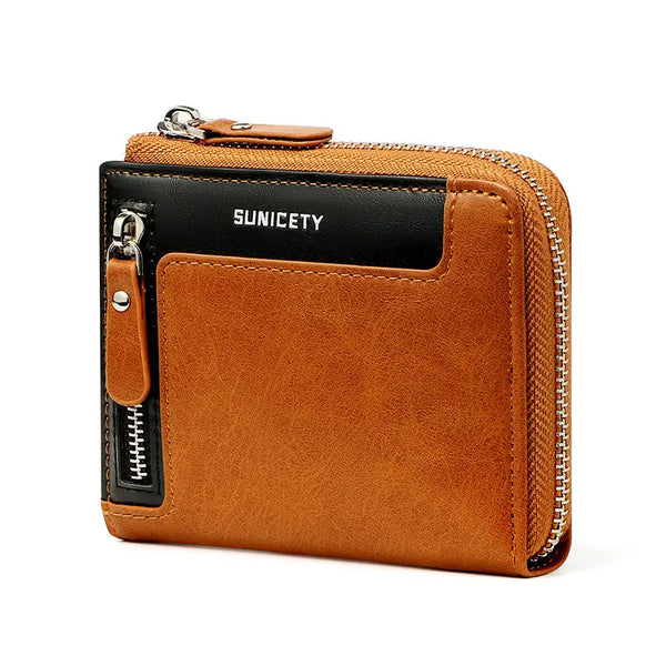Wallet Men's Fashionable Leather Zipper Leather Bag RFID Multi Card Function ID Card Bag - Memoriex 