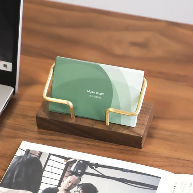 Walnut Brass Business Card Holder Wooden Business Card Holder Metal Business Card Holder Solid Wood Card Holder Signature Box - Memoriex 