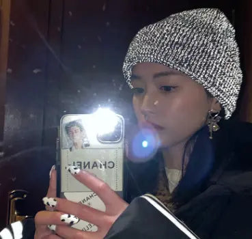 Warm Women's Reflective Beanie Hat Black Grey Winter Autumn Knitted Hat Czapka Zimowa Sombreros De Mujer Chapeau Femme - Memoriex 