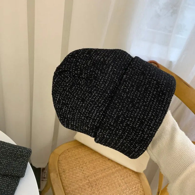 Warm Women's Reflective Beanie Hat Black Grey Winter Autumn Knitted Hat Czapka Zimowa Sombreros De Mujer Chapeau Femme - Memoriex 