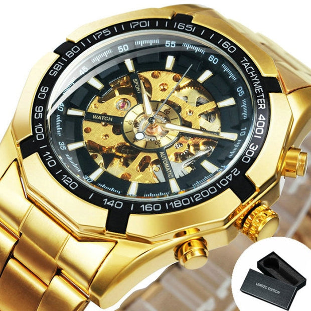 Watch Men Skeleton Automatic Mechanical Watch Gold Skeleton Vintage Man Watch Mens Watches - Memoriex 