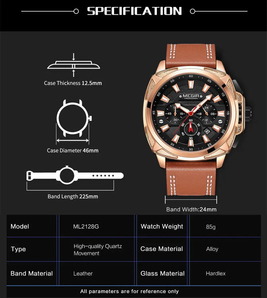 MEGIR Relogio Masculino Watches Men Fashion Leather Band Sports Military Watches Luxury Quartz Business Wristwatch Reloj Hombre-8