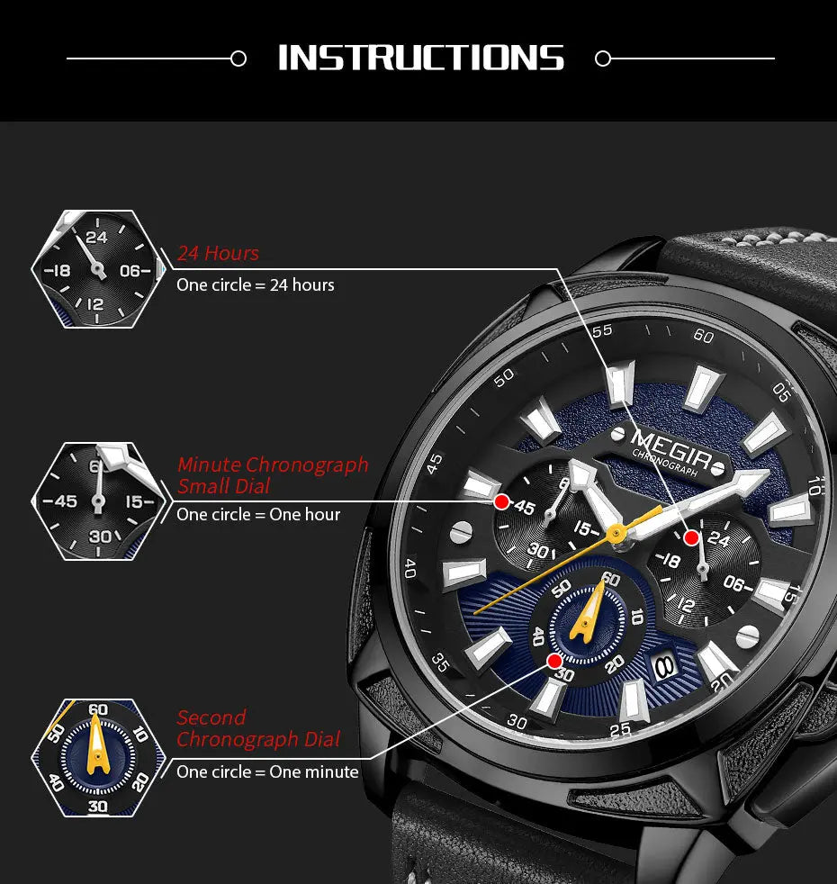 MEGIR Relogio Masculino Watches Men Fashion Leather Band Sports Military Watches Luxury Quartz Business Wristwatch Reloj Hombre-11