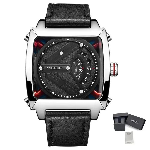 MEGIR Watches for Men Leather Strap Automatic Mechanical Watch Waterproof Business Casual Wristwatch Date Clock Montre Homme-6