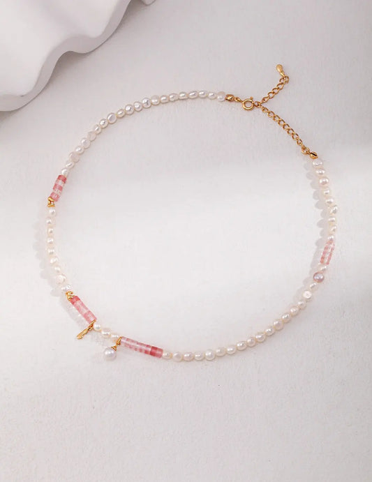 Watermelon Ruby Freshwater Pearl Necklace - Memoriex