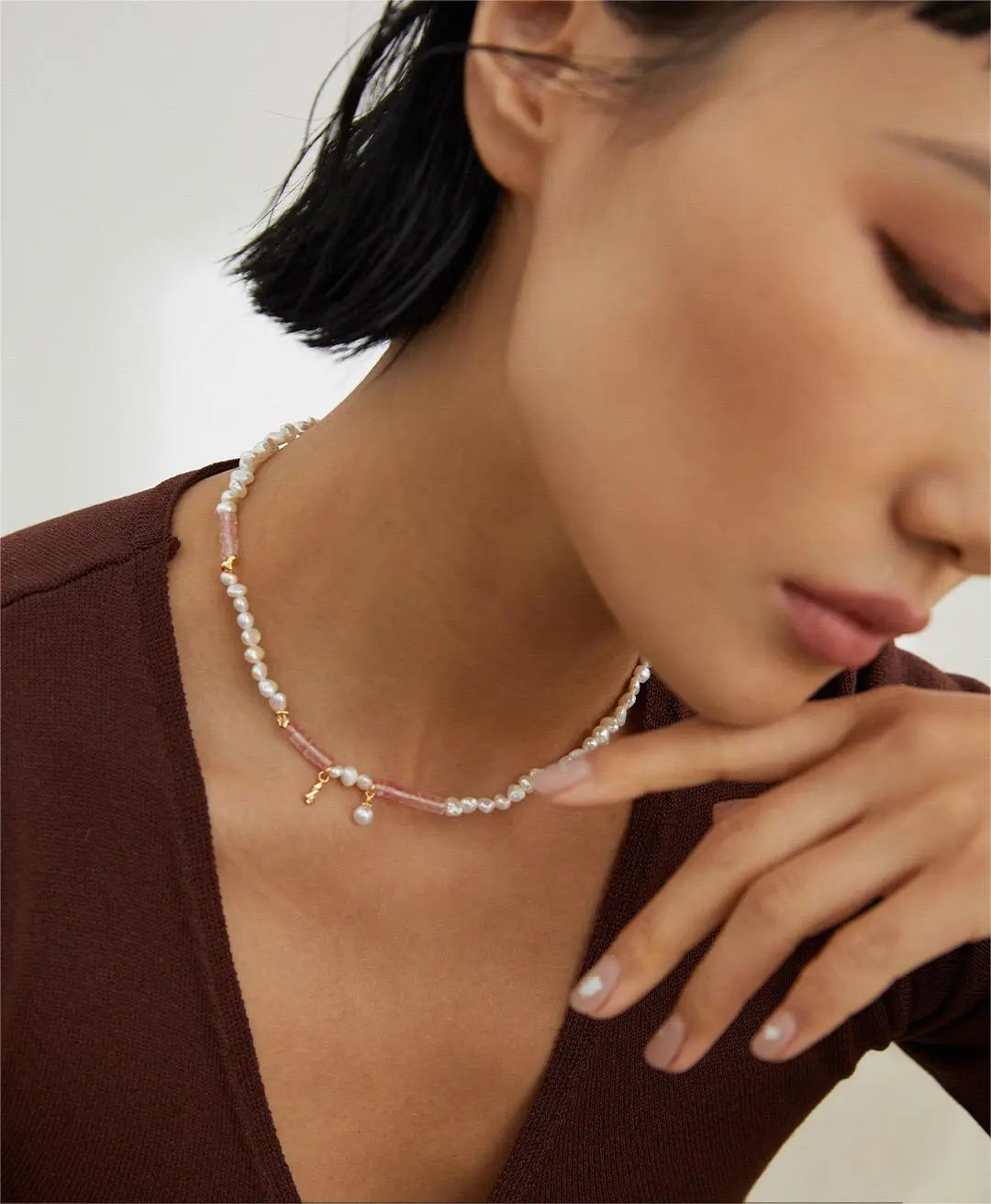 Watermelon Ruby Freshwater Pearl Necklace - Memoriex