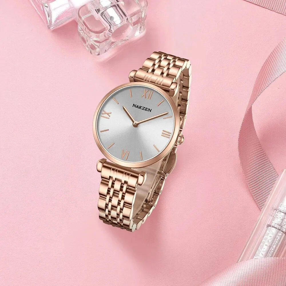 2021 New NAKZEN Luxury Crystal Watch Women Waterproof Rose Gold Steel Strap Ladies Wrist Watches Top Brand Bracelet Clock Relogi-1