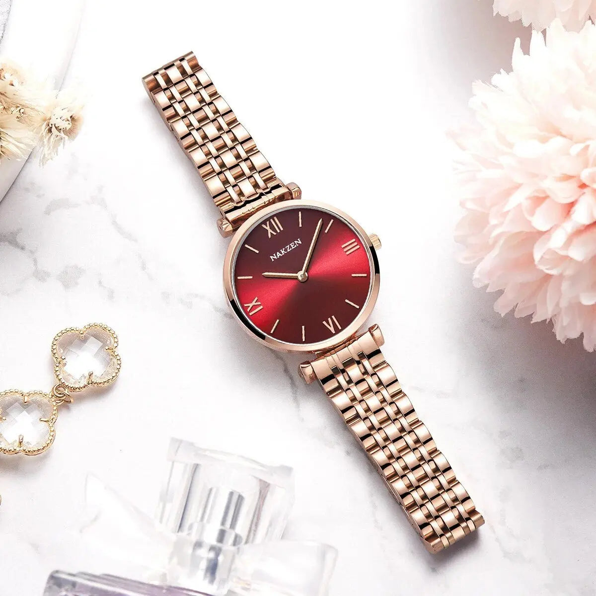 2021 New NAKZEN Luxury Crystal Watch Women Waterproof Rose Gold Steel Strap Ladies Wrist Watches Top Brand Bracelet Clock Relogi-2