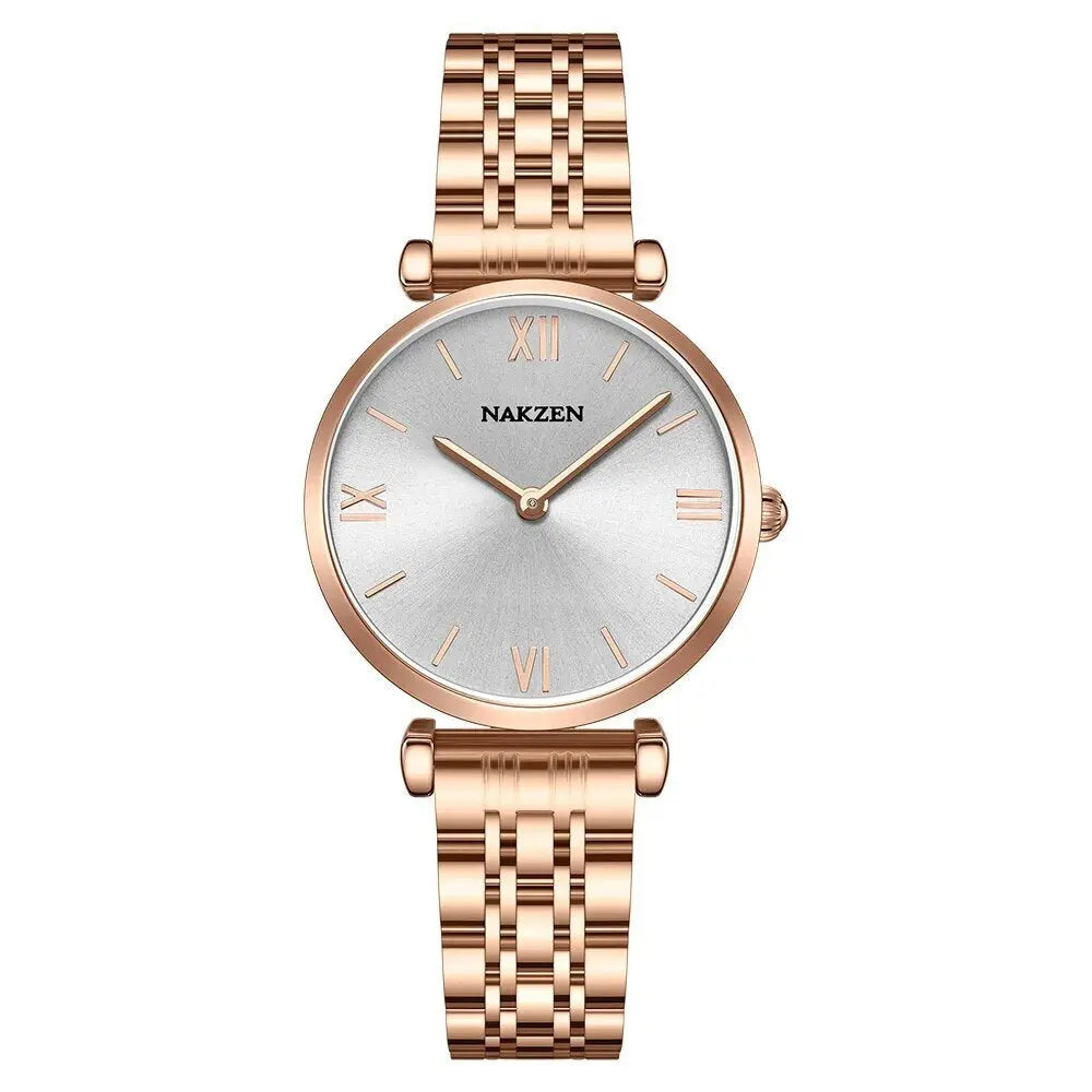 2021 New NAKZEN Luxury Crystal Watch Women Waterproof Rose Gold Steel Strap Ladies Wrist Watches Top Brand Bracelet Clock Relogi-6