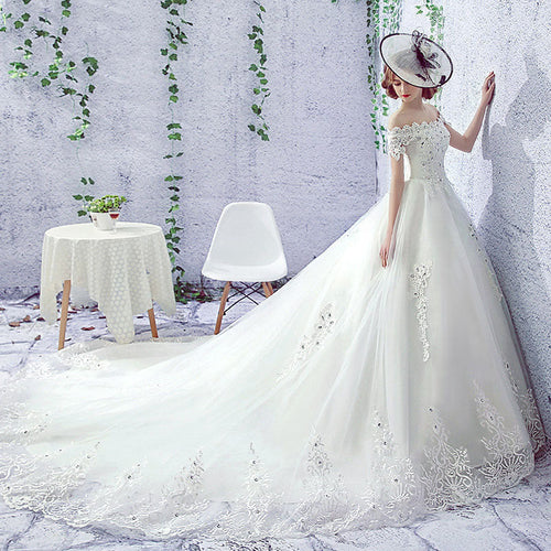Wedding Dress Bride One-shoulder Trailing French Veil Hepburn Female -