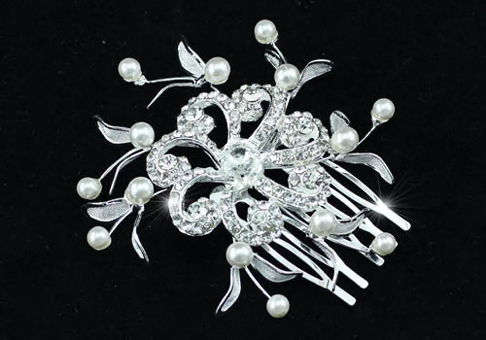 Wedding Flower Crystal Pearl Hair Comb XT1343-1