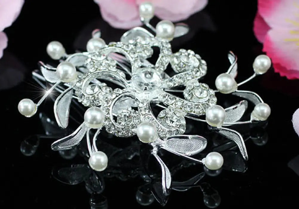 Wedding Flower Crystal Pearl Hair Comb XT1343-2