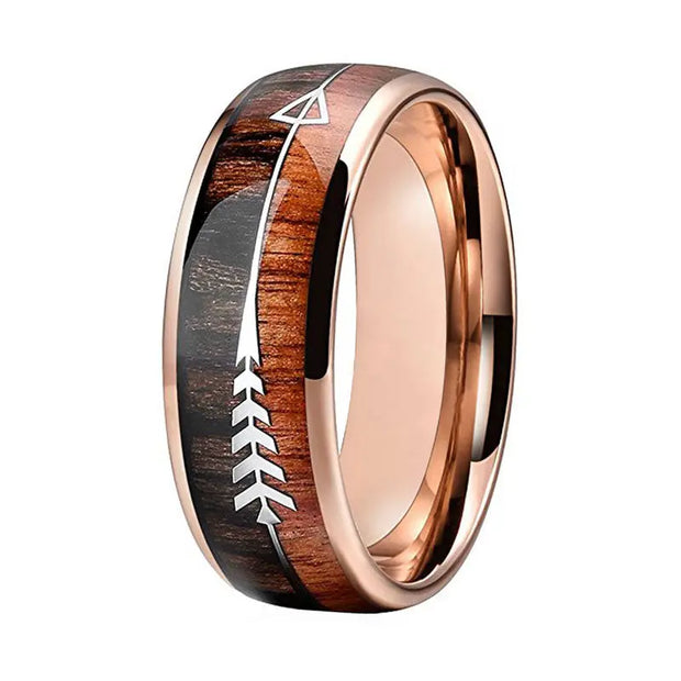 Wedding Rings For Men And Women Rose Gold Tungsten Wedding Band With Arrow And Double Woods Inlay - Memoriex 