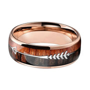Wedding Rings For Men And Women Rose Gold Tungsten Wedding Band With Arrow And Double Woods Inlay - Memoriex 
