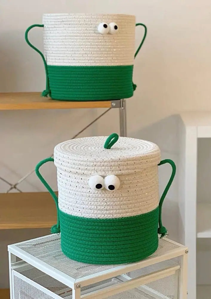 Whimsical Cute Big Eyes Woven Laundry Storage Basket Bag-4