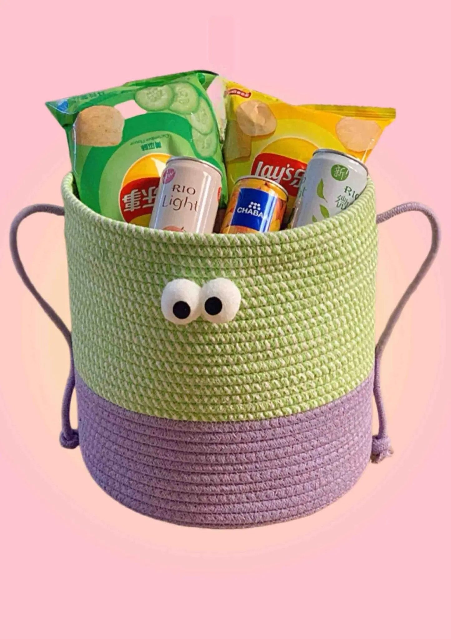 Whimsical Cute Big Eyes Woven Laundry Storage Basket Bag-7