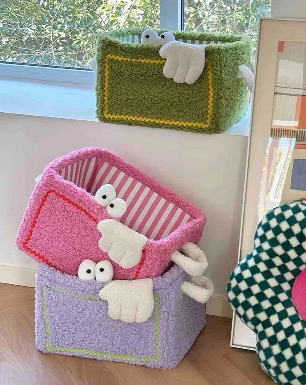 Whimsical Eclectic Big Eyes Plush Cute Laundry Storage Baskets - Laundry Bag for Kids Children-1