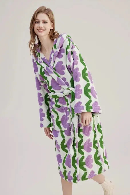 Whimsical Tulip Hooded Bath Robe - 100% Organic Long-stapled Cotton - Memoriex 