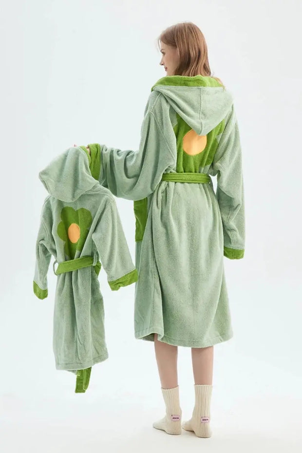 Whimsical Ultra Soft Sunflower Hooded Bathrobe - 100% Organic Long-stapled Cotton - Memoriex 