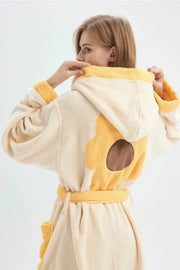 Whimsical Ultra Soft Sunflower Hooded Bathrobe - 100% Organic Long-stapled Cotton - Memoriex 