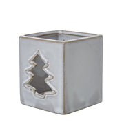 White Ceramic Tree Cut-Out Square Tealight Holder - Memoriex 