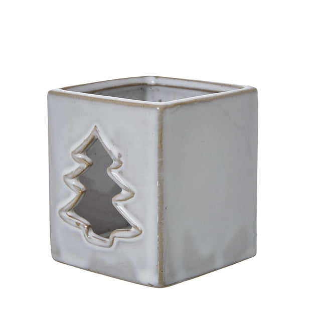 White Ceramic Tree Cut-Out Square Tealight Holder - Memoriex 