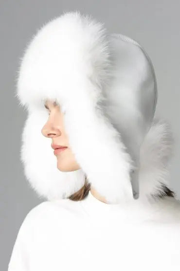 White Genuine Arctic Fox Fur Sheepskin Hat-1